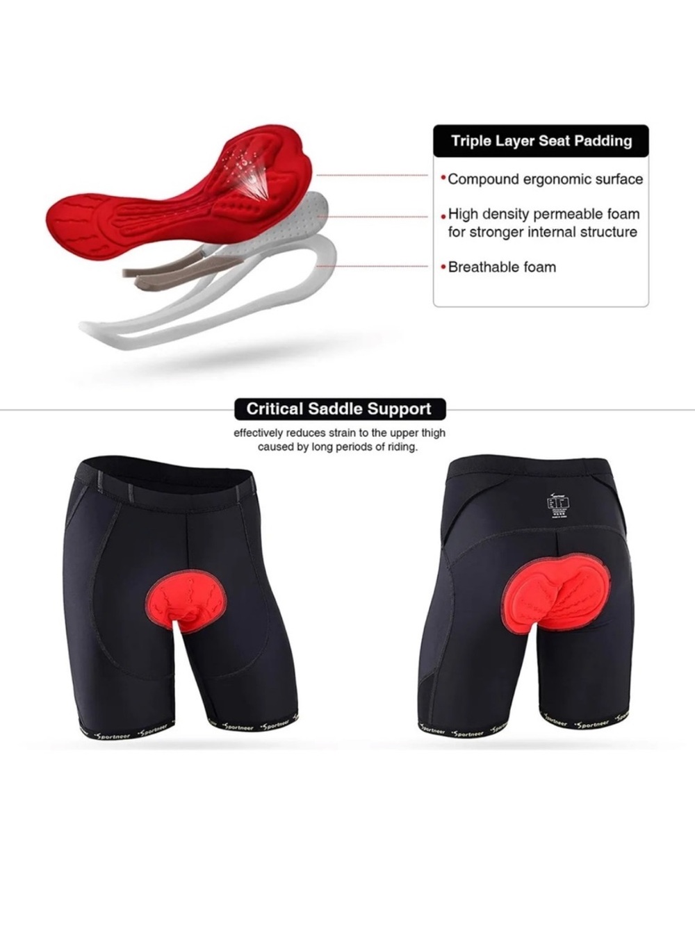 Sportneer Padded Bike Shorts for Men - 4D Padding Mens Sz L